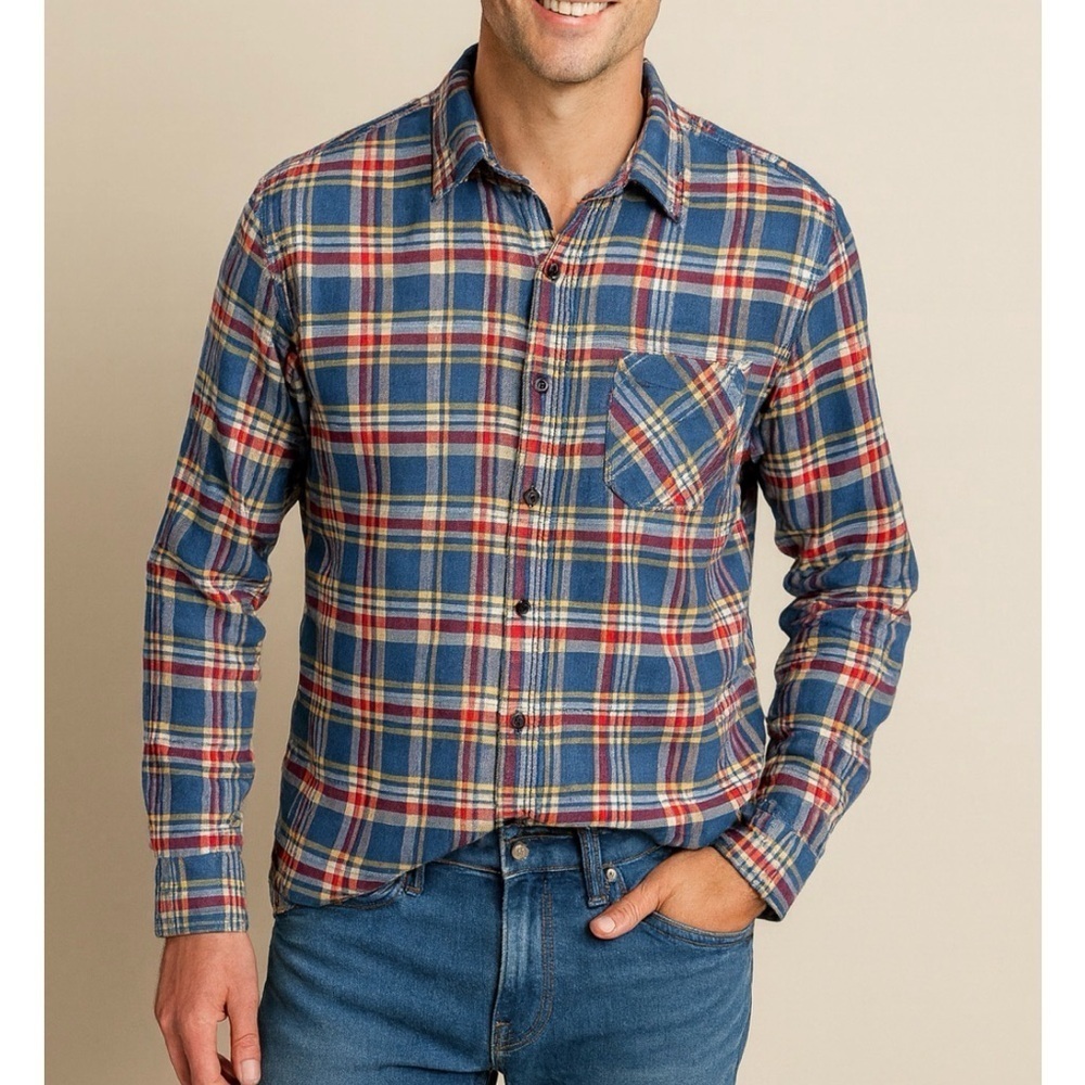 American Eagle Red Blue Plaid Seriously Soft Classic Fit Button Front Shirt Sz M